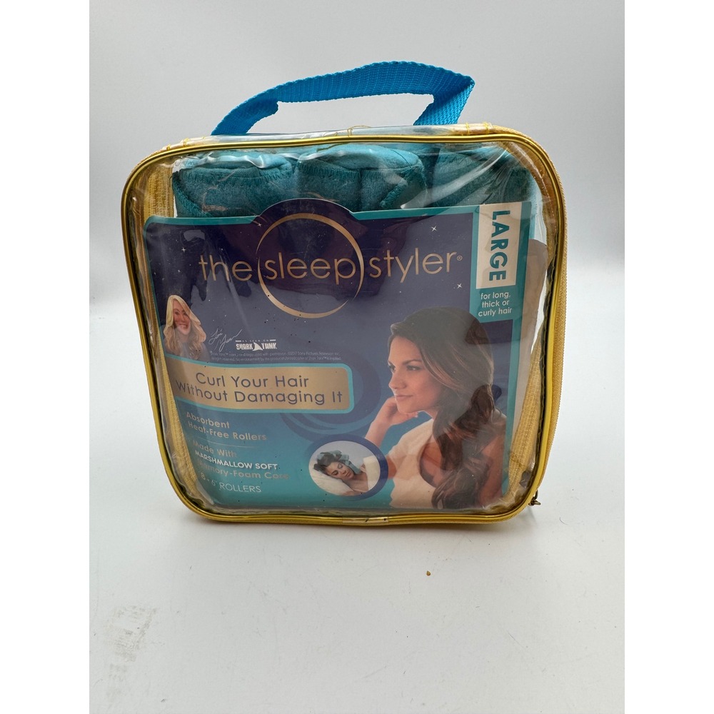 Sleep Styler Large Heat-Free Hair Rollers Teal 8ct 6in Shark Tank Memory Foam